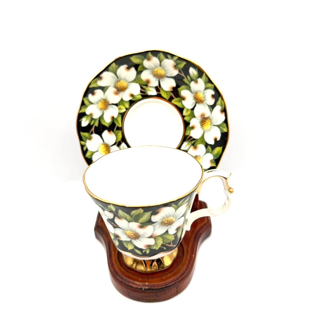 Royal Albert Black Dogwood Teacup Saucer Provincial Flowers Bone China England
